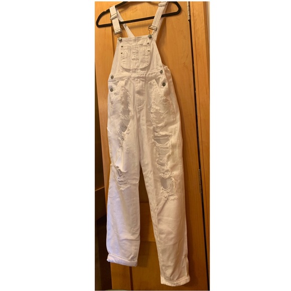 LF Ripped White Jean Overalls - Picture 2 of 7